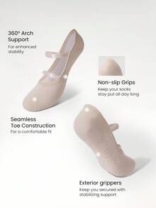 GLOWMODE 3 Pairs Yoga & Pilates Non-Slip Grip Socks With Seamless Toe Construction Yoga Daily - Khaki - View 4