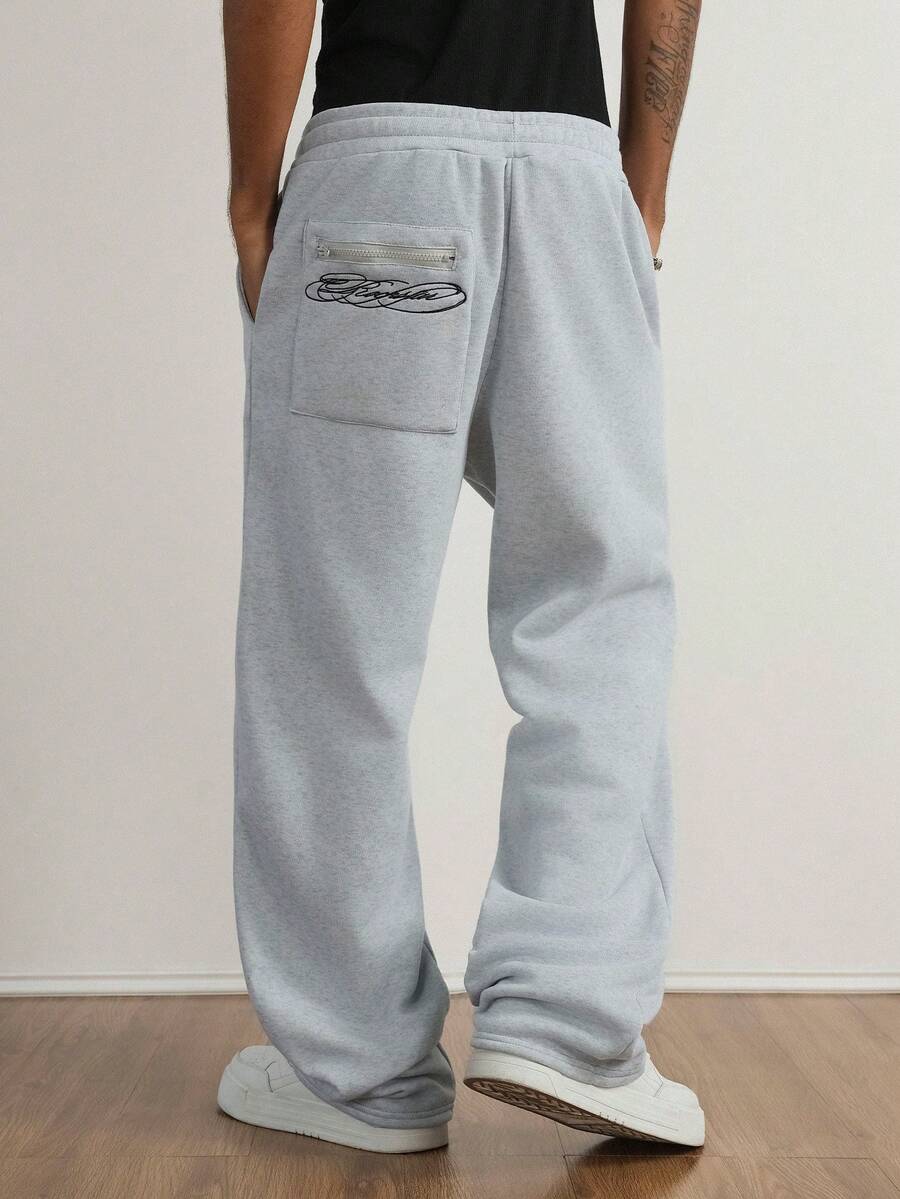 TOKVUE Pantalon de survêtement ample style streetwear avec patchwork, coupe large, taille avec cordon de serrage, pantalon casual pour l'automne/l'hiver - Gris pâle - Voir 1