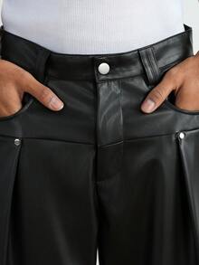 TOKVUE American Street Style PU Leather Black Loose Fit Casual Pants,Boyfriend Gift,Men Pants,Leather Pants,Men's Street Loose Leather Pants,Fall&Winter - Black - View 6