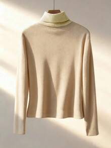 Franclia 新款加厚百搭圆领长袖女式T恤，冬季款 - 杏色 - 查看 2