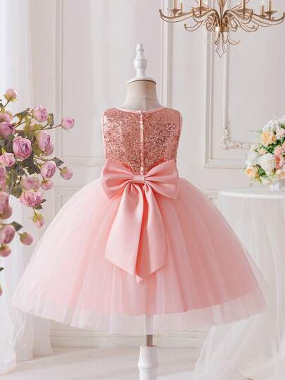 Glamorique Kids 女童金色亮片薄纱蓬蓬裙，缎面蝴蝶装饰无袖，适合万圣节、圣诞节、生日、婚礼宾客、派对等场合。