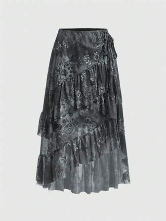 Hippie Boho-Volant-Blume Muster-Lagiger Rock für Frauen