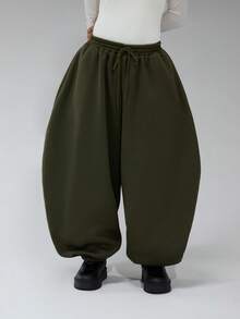 COUREZ 低腰宽松灯笼裤/Y2K冬季女装阔腿裤女士运动裤女士夏季套装女士两件套运动服套装 - 軍綠色 - 查看 4