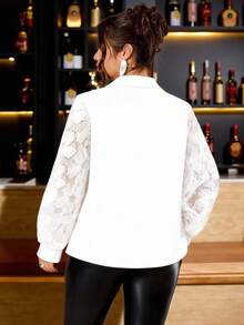 Cravure Áo sơ mi nữ tay lưới đính nút trang trí màu vàng cỡ lớn - trắng - Xem 2