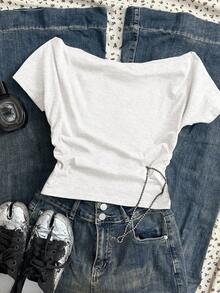 Attitoon Áo thun trễ vai in hình họa tiết dành cho người có thân hình đầy đặn - trắng - Xem 4