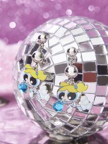 THE POWERPUFF GIRLS X SHEIN Zinc Alloy Cartoon Element Printed Stud Earrings Set, Snowflake, Heart Design, Lightweight Luxury, Casual Chic, Suitable For Parties, Concerts, Festivals - Platinum - View 5