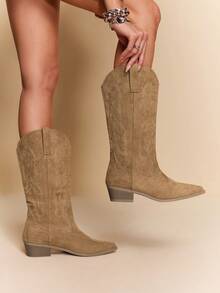 Daringsoles Women's Pointed Toe Western Style Casual Fashion Mid-Calf Boots Valentine's Day - Brown - View 4