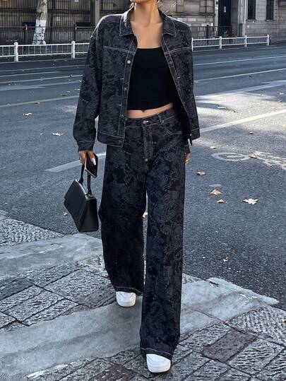 DAZY 女士佩斯利印花上衣和裤子两件套