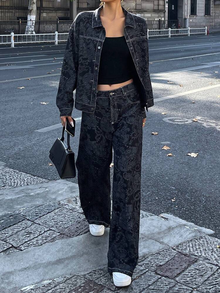 Women's Paisley Print Top And Pants 2 Pieces Set