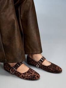 CUCCOO GRLICON Mocasines planos casuales de mujer con diseño de hebilla y estampado de leopardo - Multicolor - Ver 5