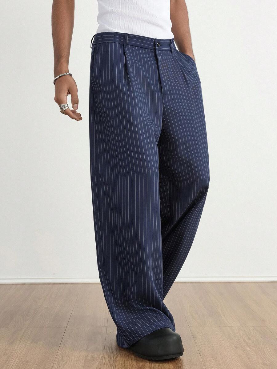 TOKVUE Men's Casual Loose Fit Striped Pants With Pockets - Navy Blue - View 1