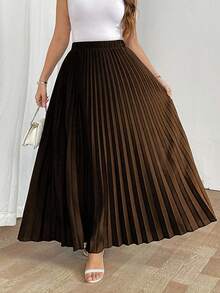 SHEIN CURVE+ Chân váy phồng thanh lịch dành cho nữ cỡ lớn, thiết kế eo chun, phù hợp mặc hàng ngày và đi nghỉ mát, màu đen. - màu nâu - Xem 8