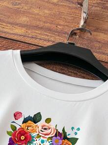 INAWLY LUNE-D Women Skull Print V-Neck Short Sleeve T-Shirt - White - View 4