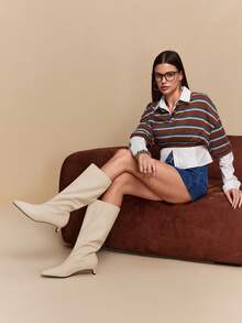 Daringsoles Women's Pointed Toe Elegant Slim Heel Mid-Calf Boots, Versatile Valentine's Day - Apricot - View 6