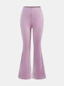 SHEIN Glowzi Teen Girl Velvet Rhinestone Zip-Up Hoodie Top And Slim Flare Pants Casual Elegant 2-Piece Set, Suitable For Halloween, Home, And Daily Wear - Lilac Purple - View 7