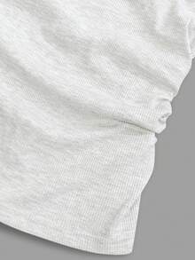 INAWLY 女士纯色甜心领修身罗纹性感短袖针织T恤 - 淺灰色 - 查看 8