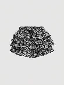 Baby Girl Cute Leopard Print Ruffle Hem Shorts, Versatile For Summer - Black - View 5