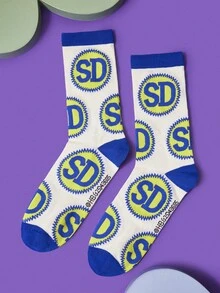 SCOOBY-DOO X SHEIN 1 Pair Colorblock Letter Graphic Crew Socks For Women - Multicolor - View 2