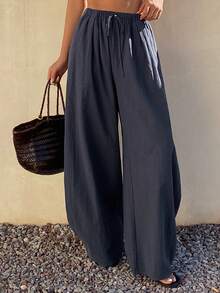 DAZY Women's Loose Drawstring Waist Elastic Waist Carrot Pants, Casual Street Style, Spring/Autumn - Navy Blue - View 3