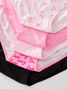 SHEIN 5件套少女简约樱桃爱心字母系列柔软舒适纯棉内裤