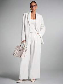 SHEIN BAE Bộ áo blazer quây và quần dài màu trơn thời trang dành cho nữ. - trắng - Xem 7