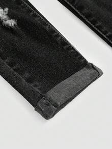 SHEIN Baby GirlBlue Denim Ripped Stretch Skinny Pants - Black - View 4