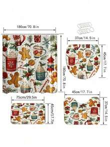 Bộ rèm tắm 1/3/4 món, họa tiết người bánh gừng và các yếu tố lễ hội, chống thấm nước và chống mài mòn, kèm 12 móc treo - Bao gồm cả tấm phủ bồn cầu, thảm tắm và thảm trải sàn - Vải polyester chống trượt - Có thể giặt - Hoàn hảo cho trang trí ngày lễ, nhà cửa/phòng ngủ/nhà ở/trang trí theo phong cách miền Tây. - Nhiều màu - Xem 12