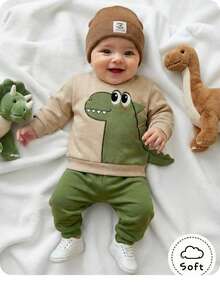 Newborn Baby Boy/Girl Cute Cartoon Pattern Long Sleeve Sweatshirt Set, Casual For Autumn/Winter - Multicolor - View 7