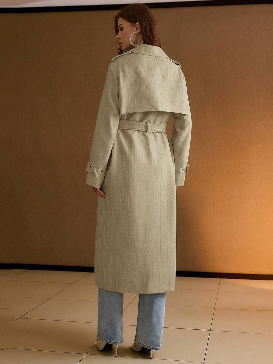 MOTF PREMIUM Áo khoác trench coat cổ ve hai hàng khuy - Màu Khaki - Xem 2