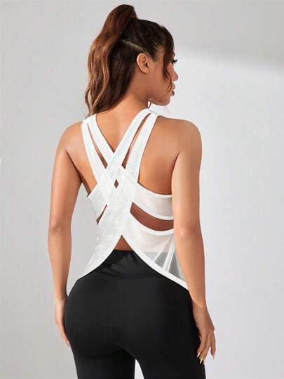 Slayform 女士纯色交叉露背休闲百搭日常运动无袖T恤