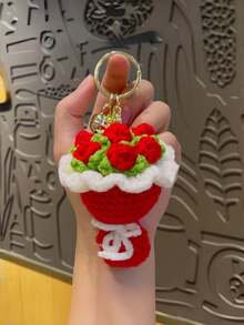 Joivida 1 pièce Porte-clés fait main au crochet Mini bouquet de roses artificielles et de tournesols. Cadeau floral pour les femmes, les amies, la fête des mères, la Saint-Valentin, la décoration - Multicolore - Voir 8