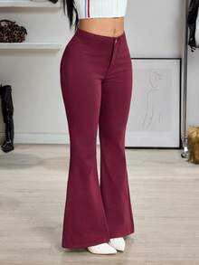 SHEIN Unity Casual Solid Color Low-Waist Flare Leg Jeans - Red - View 4