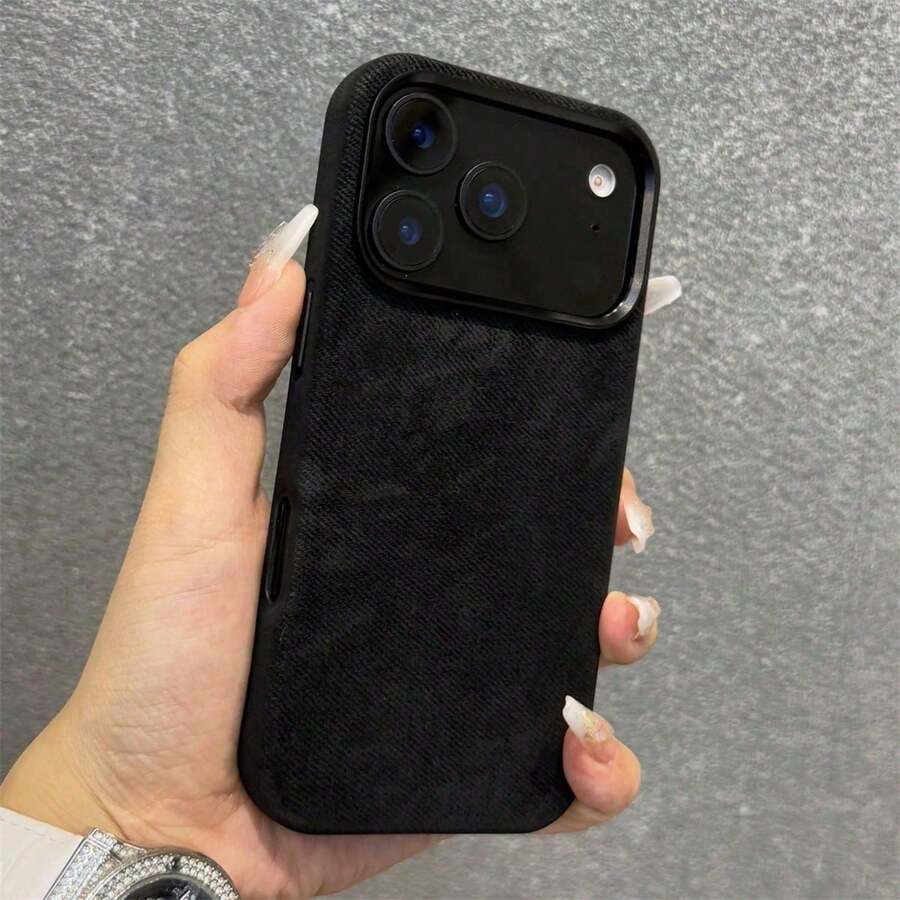 SHEIN Basic living Ốp lưng điện thoại giả da cao cấp, chất liệu flannel, tương thích với iPhone 17 Pro Max, 17Pro, 17Air, 17, 16, 15, 14, 13, 12 Pro Max, chống sốc và mềm mại. - màu đen - Xem 1