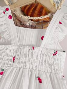 Genkimix Kids 一件复古休闲修身独特樱桃印花连体裤，适合夏季户外活动和上学穿着。 - 白色 - 查看 5
