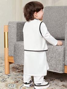 SHEIN 男婴几何图案背心和长袖衬衫两件套，适合正式场合、生日派对、锐舞派对、晚宴、表演、婚礼、迎婴派对和一周岁生日庆祝活动。