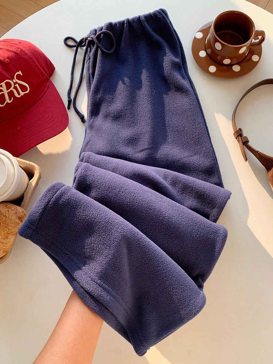 SHEIN EZwear 女式纯色系腰宽松羊毛裤 - 藏蓝色 - 查看 1