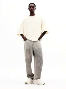 SUMWON 男士宽松圆领短袖T恤 休闲街头风 日常舒适经典版型 夏季必备基础款上衣 纯色 - 米色 - 查看 7