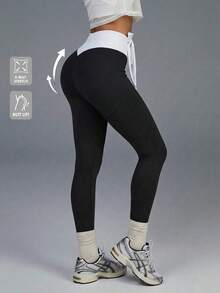 Fluxe 女士撞色腰带休闲健身运动裤 - 黑與白 - 查看 9