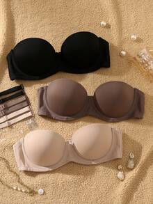 DesireSculpt 3pcs/Set Women's Solid Color Simple Daily Underwire Bra - Multicolor - View 3