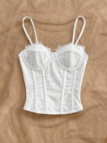 Soleia 白色蕾丝吊带背心，性感迷人，适合度假、约会和日常穿着，秋冬季款。 - 白色 - 查看 6