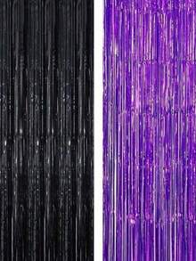2件套1米x2米派对背景幕布，金属箔，流苏，金属帘，生日，婚礼，单身女性周年纪念装饰，成人雨丝帘，生日派对背景墙装饰，流苏闪亮铝膜墙帘 - 2Pcs - 查看 13