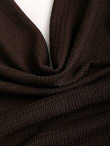 Sweetra Sexy Draped Neck Ruched Waist Asymmetrical Hem Dress With Metal Buckle Decor, Elegant Party Design, Early Spring Fashion - Coffee Brown - View 3