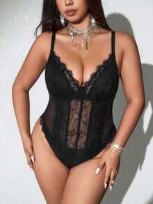 Viva Relle 女士法式优雅奢华简约高端休闲度假镂空网纱性感拼接舒适吊带连体衣，适合毕业派对、节日活动、度假、约会、情人节等场合。 - 黑色 - 查看 6