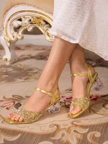 CUCCOO TILAWA Sparkling Water Diamond Women's High-Heeled Sandals With Water Diamond Hollowed-Out Design And Transparent Crystal Design, Featuring A Luxurious Style For Spring And Summer Valentine's Day - yellow gold - View 5