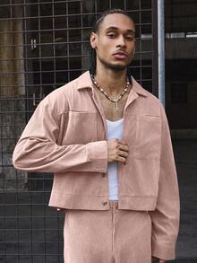 PAVTROS Bộ đồ nam thường ngày gồm áo sơ mi cổ ngắn và quần ống rộng. - Hồng - Xem 5