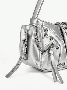 女士单肩包，流浪包，时尚，个性化，简约，百搭，街头风，甜美酷女孩，性感女孩，Y2K，铆钉，机车风，朋克，青少年 - 銀色 - 查看 8