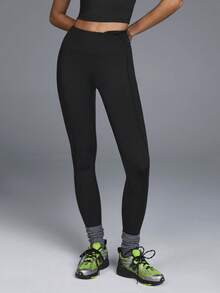 Menodora SHEIN Sport 女士休闲纯色收腹瑜伽运动裤 - 黑色 - 查看 5