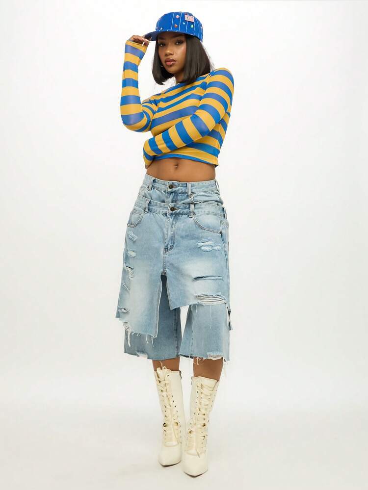 Striped Long Sleeve Crew Neck Top