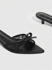 CUCCOO SZL Giày sandal cao gót mũi nhọn, đính nơ thời trang dành cho nữ. - màu đen - Xem 6