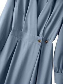 GlowEve CURVE Rochie de seară pentru femei de mărime mare, cu mânecă lungă, cu rever, talie înaltă și nasturi, stil A-line